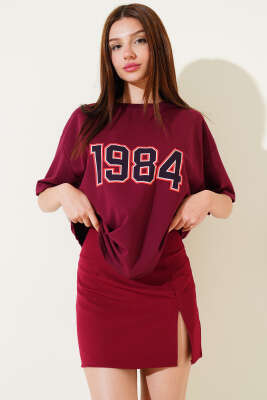 1984 Yazılı T-shirt Bordo - CALİENTE