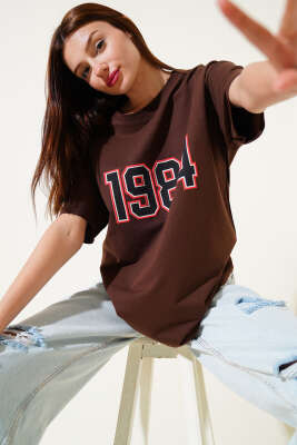 1984 Yazılı T-shirt Kahve - CALİENTE