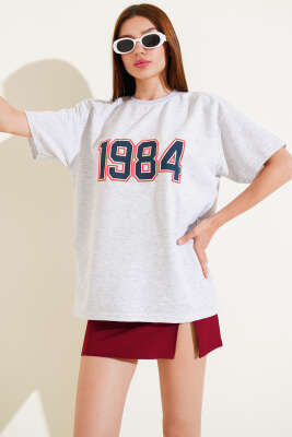1984 Yazılı T-shirt Melanj Gri - CALİENTE