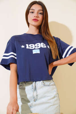 1996 Baskılı T-shirt Lacivert - Yeni Giyim