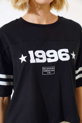 1996 Baskılı T-shirt Siyah - Yeni Giyim