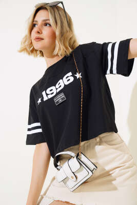 1996 Baskılı T-shirt Siyah - Yeni Giyim