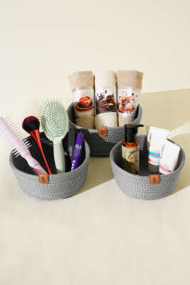 3'lü Hasır Sepet Gri