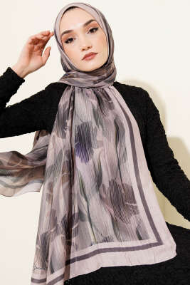 Akvarel Desen Bambu Kraş Şal Bej 