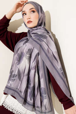 Akvarel Desen Bambu Kraş Şal Füme 