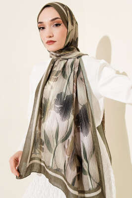 Akvarel Desen Bambu Kraş Şal Haki - Başörtüsü