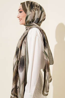 Akvarel Desen Bambu Kraş Şal Haki - Başörtüsü