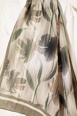 Akvarel Desen Bambu Kraş Şal Haki - Başörtüsü