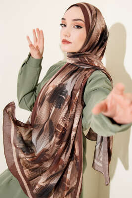 Akvarel Desen Bambu Kraş Şal Kahve 