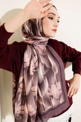 Akvarel Desen Bambu Kraş Şal Latte 