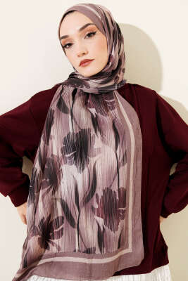 Akvarel Desen Bambu Kraş Şal Soft Kahve - Başörtüsü