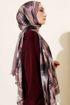 Akvarel Desen Bambu Kraş Şal Soft Kahve - Başörtüsü