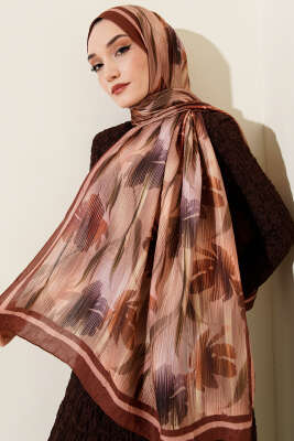 Akvarel Desen Bambu Kraş Şal Taba 