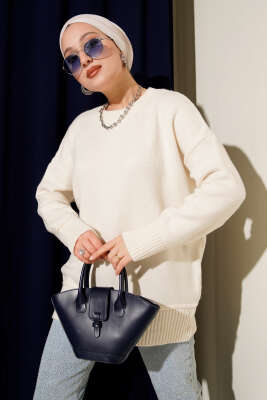 Alt Dikişli Yumoş Triko Tunik Ekru