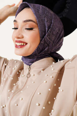 Antik Motif Soft Eşarp Siyah Lila 