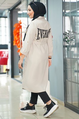 Arkası Everlast Yazı Baskılı Bej Trençkot