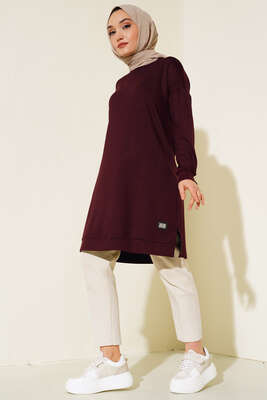 Armalı Oversize Tunik Bordo 