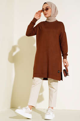 Armalı Oversize Tunik Kahve - Tunik