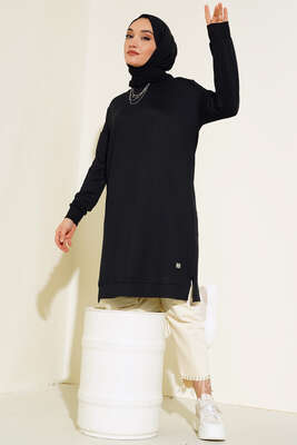 Armalı Oversize Tunik Siyah - Tunik