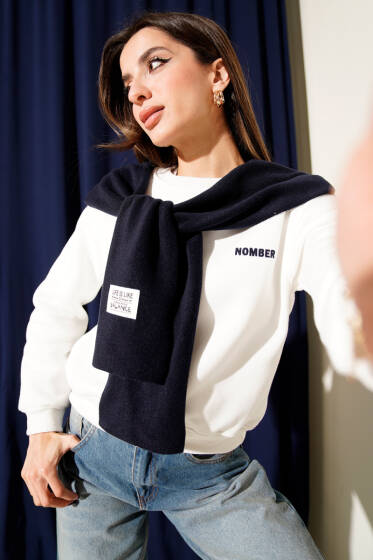 Armalı Polar Atkılı Üç İplik Sweatshirt Lacivert - Kadın Giyim Modelleri