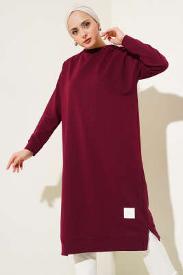 Armalı Uzun Basic Tunik Bordo 