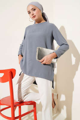 Ayrobin Duble Kol Tunik Kayrak Grisi - ELFİDA TEKSTİL