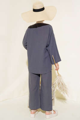 Bağcık Detaylı Kimono İkili Takım Füme - İkili Takım