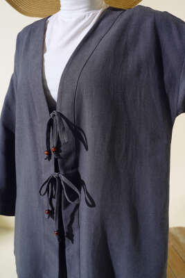 Bağcık Detaylı Kimono İkili Takım Füme - İkili Takım