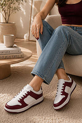 Bağcıklı Sneaker Spor Ayakkabı Bordo - DAYZA