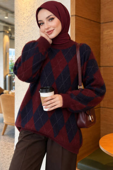 Baklava Desen Salaş Tunik Bordo - Tunik