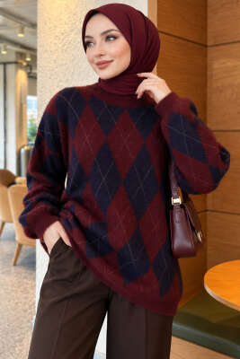 Baklava Desen Salaş Tunik Bordo - Tunik