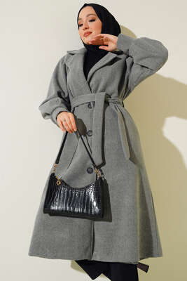 Balon Kollu Uzun Model Füme Kaşe Kaban