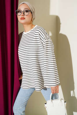 Basic Çizgi Detaylı Tunik Siyah