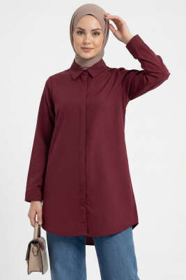 Basic Gizli Düğmeli Gömlek Bordo - 100-300 TL Ürünler