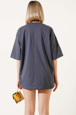 Basıc Oversize T-Shirt Füme - Yeni Giyim