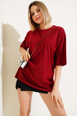 Basıc Oversize T-Shirt Bordo - Yeni Giyim