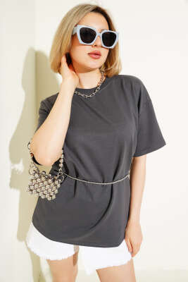 Basic Oversize T-shirt Füme 