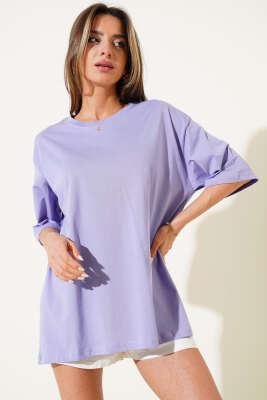 Basıc Oversize T-Shirt Lila - Yeni Giyim