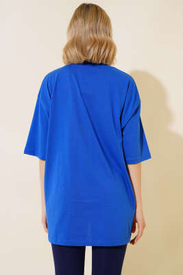 Basıc Oversize T-Shirt Saks - Kadın Giyim Modelleri