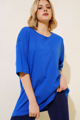 Basıc Oversize T-Shirt Saks - Kadın Giyim Modelleri