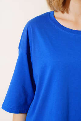 Basıc Oversize T-Shirt Saks - Kadın Giyim Modelleri
