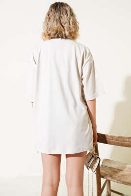 Basıc Oversize T-Shirt Taş - Kadın Giyim Modelleri