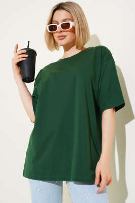 Basıc Oversize T-Shirt Yeşil - Kadın Giyim Modelleri