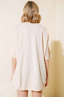 Basıc Oversize T-Shirt Bej - Yeni Giyim