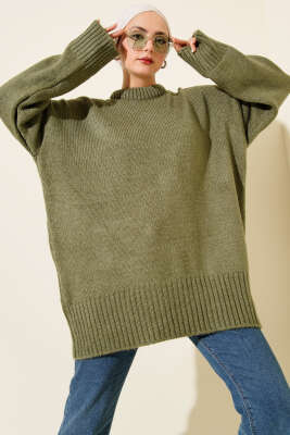 Basic Oversize Triko Tunik Haki 
