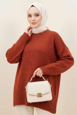 Basic Oversize Triko Tunik Kiremit 