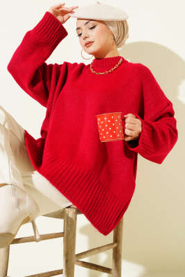 Basic Oversize Triko Tunik Kırmızı 