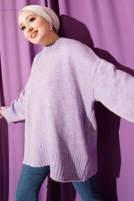 Basic Oversize Triko Tunik Lila 