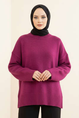 Basic Oversize Triko Tunik Menekşe 