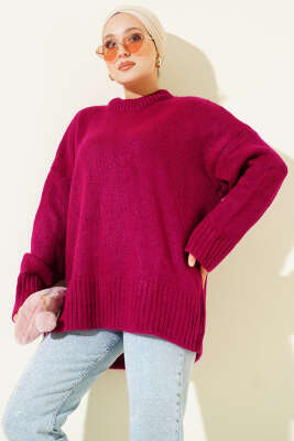 Basic Oversize Triko Tunik Vişne 